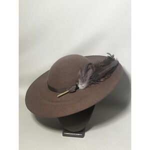 Mr John Classic Hat Brown Wool Felt Feather Wide Brim Vintage Excello Bollman